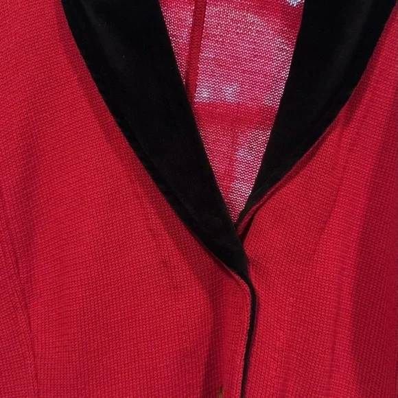 VTG Ralph Lauren Women Red Cardigan SweaterJacket Black Velvet Collar 2X Holiday - Picture 4 of 4